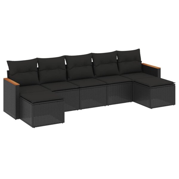 vidaXL Salon de jardin 7 Pièces avec coussins noir résine tressée