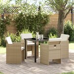 vidaXL Ensemble de salle à manger jardin de 5 pièces avec coussins en rattan poly beige