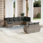 vidaXL Salon de jardin 9 Pièces avec coussins gris résine tressée