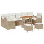 vidaXL Ensemble de Canapé de Jardin en 10 pièces avec Coussins Beige Poly Rattan Acacia
