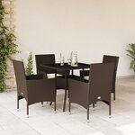vidaXL Ensemble à manger de jardin et coussins 5Pièces marron rotin verre