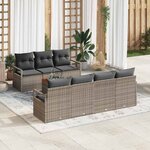 vidaXL Ensemble de canapé de jardin avec coussin 8 Pièces Gris Poly rotin
