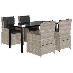 vidaXL Ensemble à manger de jardin et coussins 5 Pièces gris clair rotin