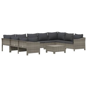 Salon de jardin meuble d'extérieur ensemble de mobilier 10 pièces avec coussins gris résine tressée 02_0015067