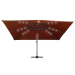 vidaXL Parasol de jardin en porte-à-faux avec lumières LED terre cuite