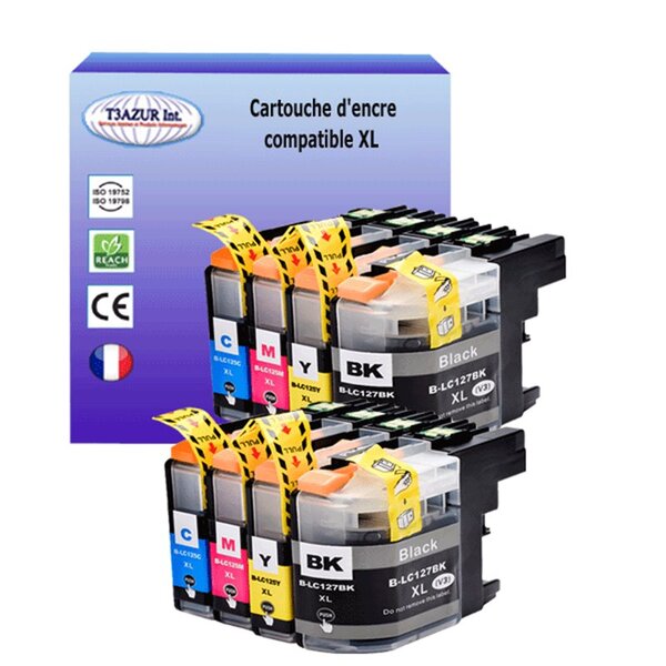 T3AZUR Lot de 8 Cartouches compatibles avec Brother LC127XL  LC125XL pour Brother DCP-J4110DW  MFC-J4410DW