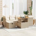 vidaXL Salon de jardin avec coussins 7 Pièces beige résine tressée acacia