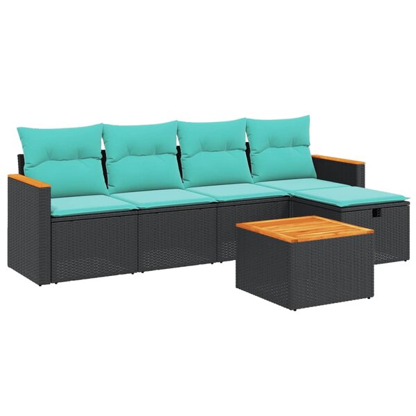 vidaXL Salon de jardin 6 Pièces avec coussins noir résine tressée