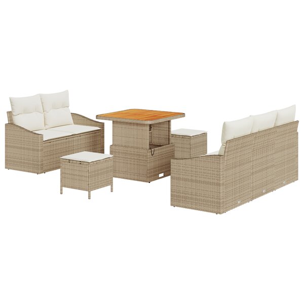 vidaXL Ensemble de Sofa de Jardin 8 Pièces avec Coussins Beige Rattan Poly Acacia
