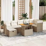 vidaXL Salon de jardin avec coussins 8 Pièces beige résine tressée acacia