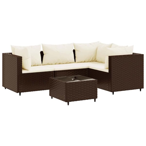vidaXL Salon de jardin 5 Pièces avec coussins Marron Résine tressée