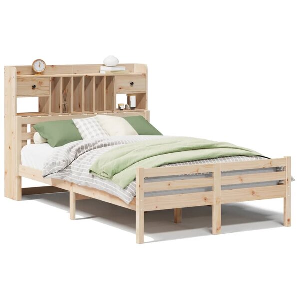 vidaXL Lit bibliothèque sans matelas 135x190 cm bois de pin massif