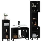 vidaXL Ensemble de meubles salle de bain 3 Pièces noir bois d'ingénierie