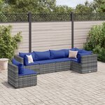 vidaXL Salon de jardin 6 Pièces avec coussins Gris Résine tressée