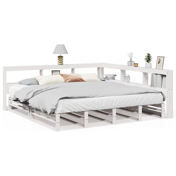 vidaXL Lit bibliothèque sans matelas blanc 200x200 cm bois pin massif