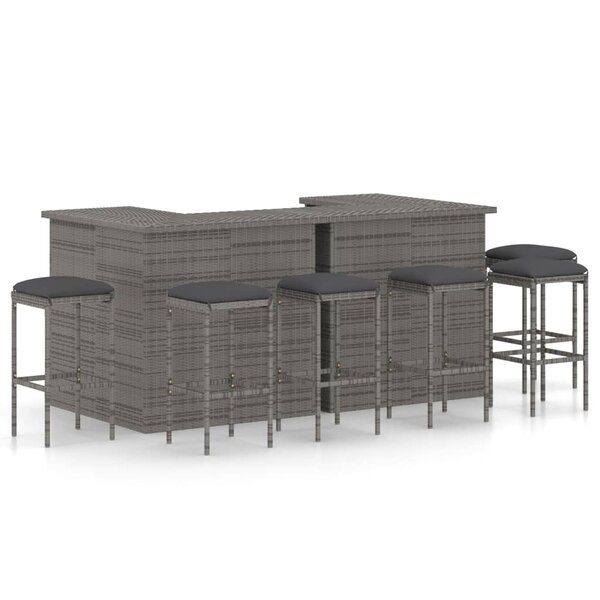 vidaXL Ensemble de bar de jardin 8 Pièces et coussins Résine tressée Gris
