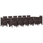 Ensemble repas jardin vidaXL 15 pièces avec coussins marron poly rattan