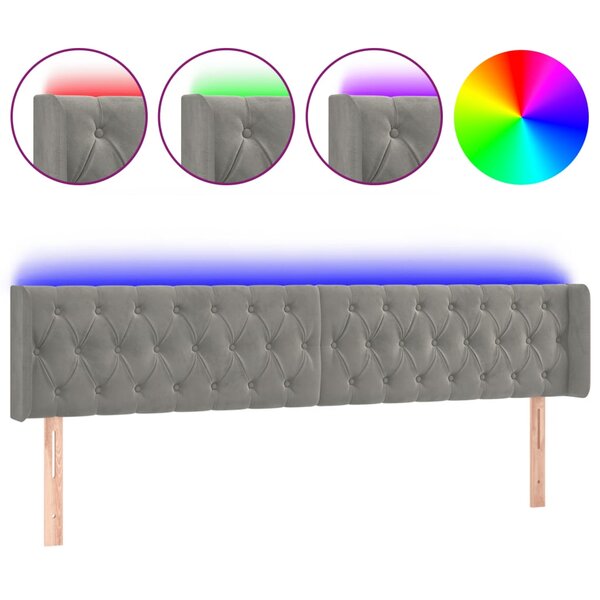 vidaXL Tête de lit à LED Gris clair 183x16x78/88 cm Velours