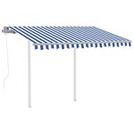 vidaXL Auvent rétractable automatique et poteaux 3x2 5 m Bleu et blanc