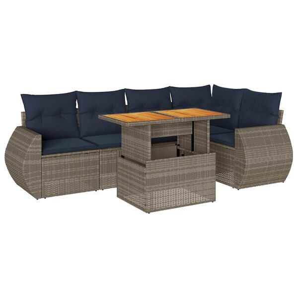 vidaXL Salon de jardin 6 Pièces avec coussins gris résine tressée