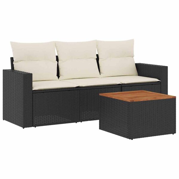 vidaXL Salon de jardin 4 Pièces avec coussins noir résine tressée