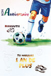 69-3129 Carte Anniversaire 1 an de Plus pour Homme Footballeur Sportif ou Supporter Peinture Aquarelle - Finitions Dorure Or Doré + Gaufrage en Relief +1 Enveloppe Format 12x17cm - Fabriqué en Europe