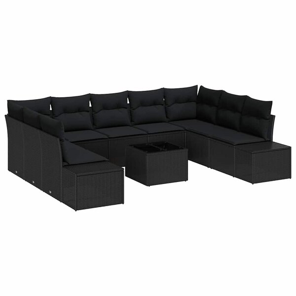 vidaXL Ensemble de canapé de jardin 10 Pièces Noir Poly rotin
