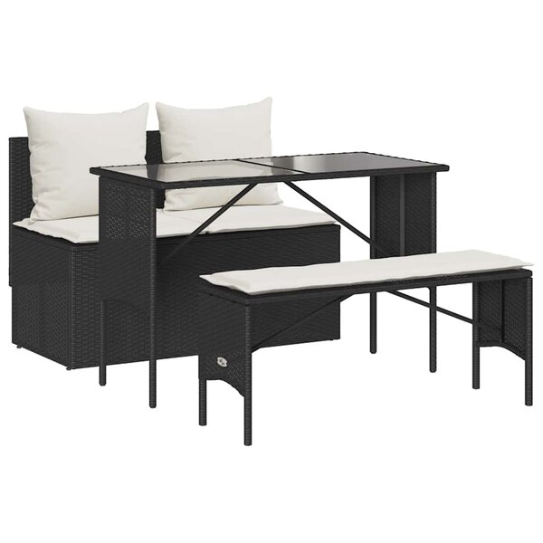 vidaXL Ensemble à manger de jardin avec coussins 3 Pièces Noir