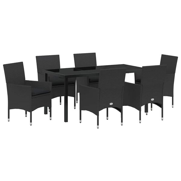 vidaXL Ensemble de salle à manger pour jardin 7 Pièces Noir Poly rotin