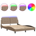 vidaXL Cadre de lit avec lumières LED cappuccino 140x190 cm similicuir