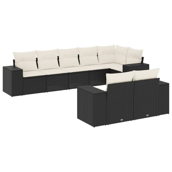 vidaXL Salon de jardin 8 Pièces avec coussins noir résine tressée