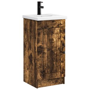 vidaXL Meuble de salle de bain avec évier Chêne fumé 42 x 40 x 84 5 cm