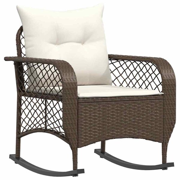 vidaXL Chaise à bascule de jardin avec coussins marron résine tressée