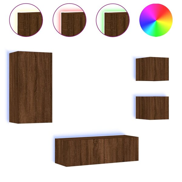 vidaXL Meuble TV muraux 4 Pièces avec lumières LED chêne marron