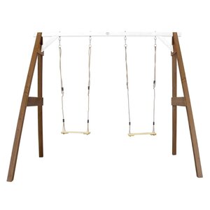 AXI Portique double 2 balancoires en bois Marron Blanc 160x254x207cm