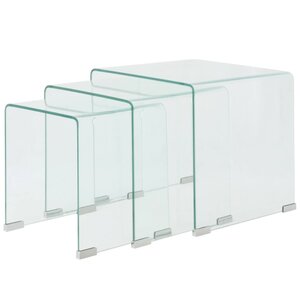 vidaXL Ensemble de tables gigognes 3 Pièces Verre trempé Transparent