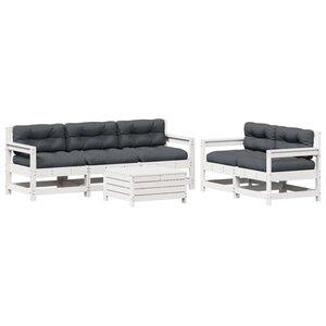 vidaXL Salon de jardin avec coussins 6 Pièces blanc bois de pin massif