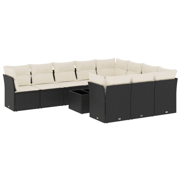 vidaXL Salon de jardin 11 Pièces avec coussins noir résine tressée