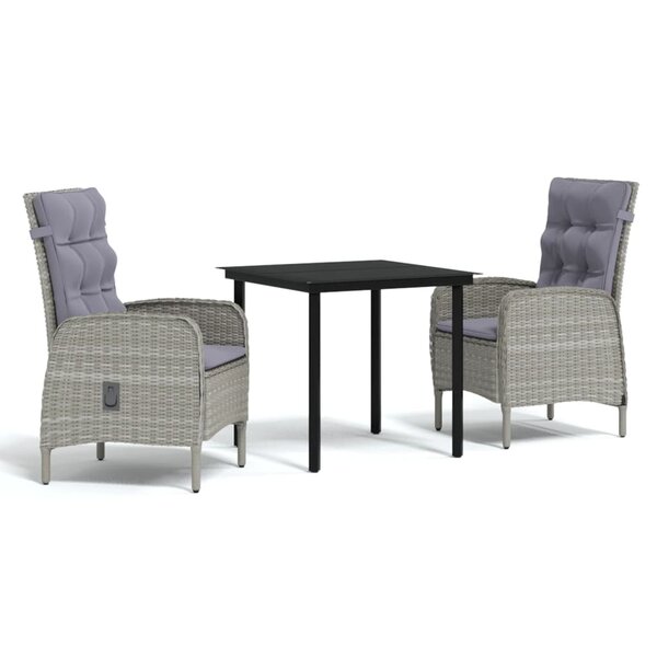 vidaXL Ensemble à manger de jardin et coussins 3 Pièces Gris et noir