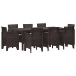 vidaXL Ensemble de salle à manger 9 pièces avec coussins en rotin marron poly