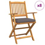 Chaises de jardin pliantes vidaXL avec coussin gris 8 pièces en bois d'acacia massif