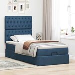 vidaXL Lit ottoman avec matelas et LED Bleu 90x200 cm Tissu