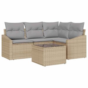 vidaXL Ensemble de Canapés avec coussin 5 Pièces Beige polyrotin