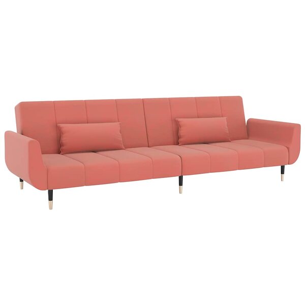vidaXL Canapé-lit à 2 places avec deux oreillers Rose Velours