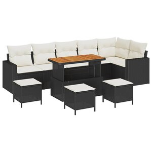 vidaXL Ensemble de canapé de jardin 10 Pièces Noir polyrotin