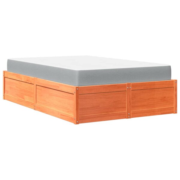 vidaXL Lit avec matelas cire marron 120x190 cm bois massif de pin