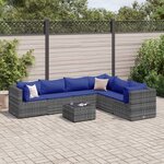 vidaXL Salon de jardin 7 Pièces avec coussins Gris Résine tressée