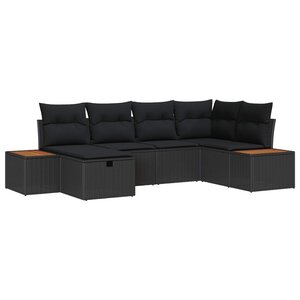 vidaXL Ensemble de canapé de jardin avec coussin 6 Pièces Noir polyrotin