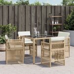 vidaXL Chaises de jardin avec coussins lot de 4 beige résine tressée