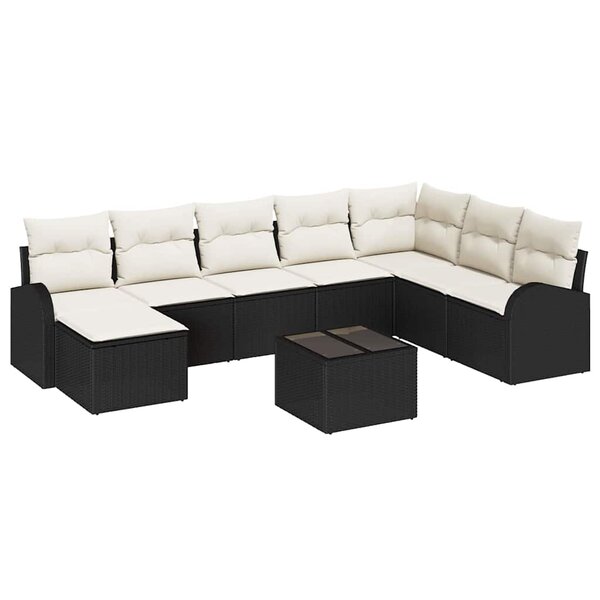 vidaXL Ensemble de canapé de jardin avec coussin 9 Pièces Noir Poly rotin